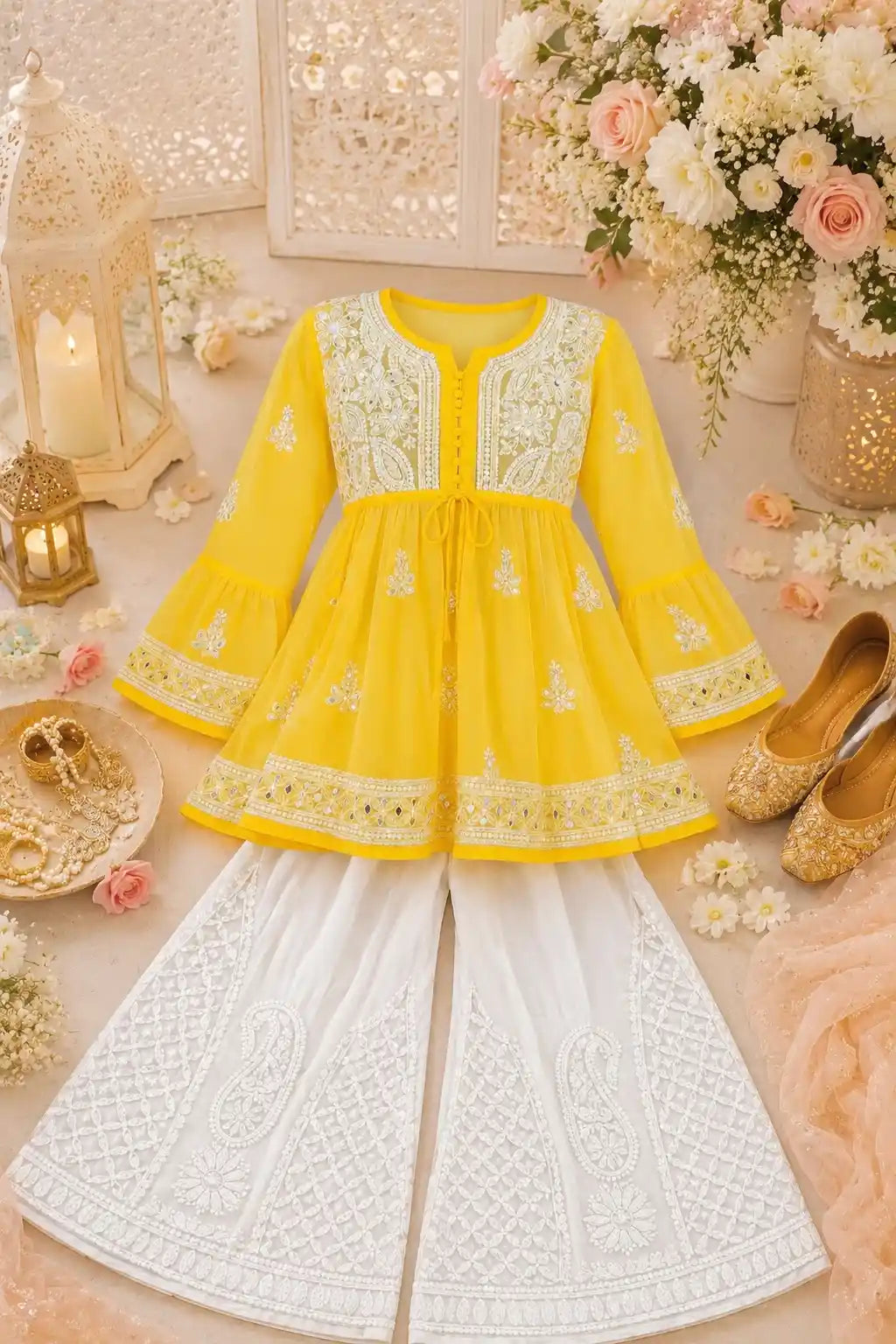 Sunflower Yellow Noor Mirror Chikankari