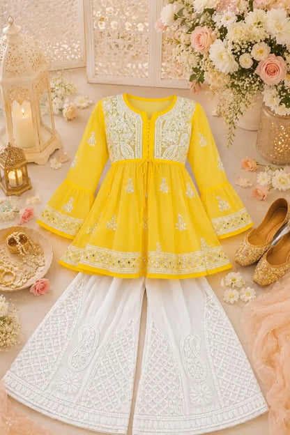 Sunflower Yellow Noor Mirror Chikankari