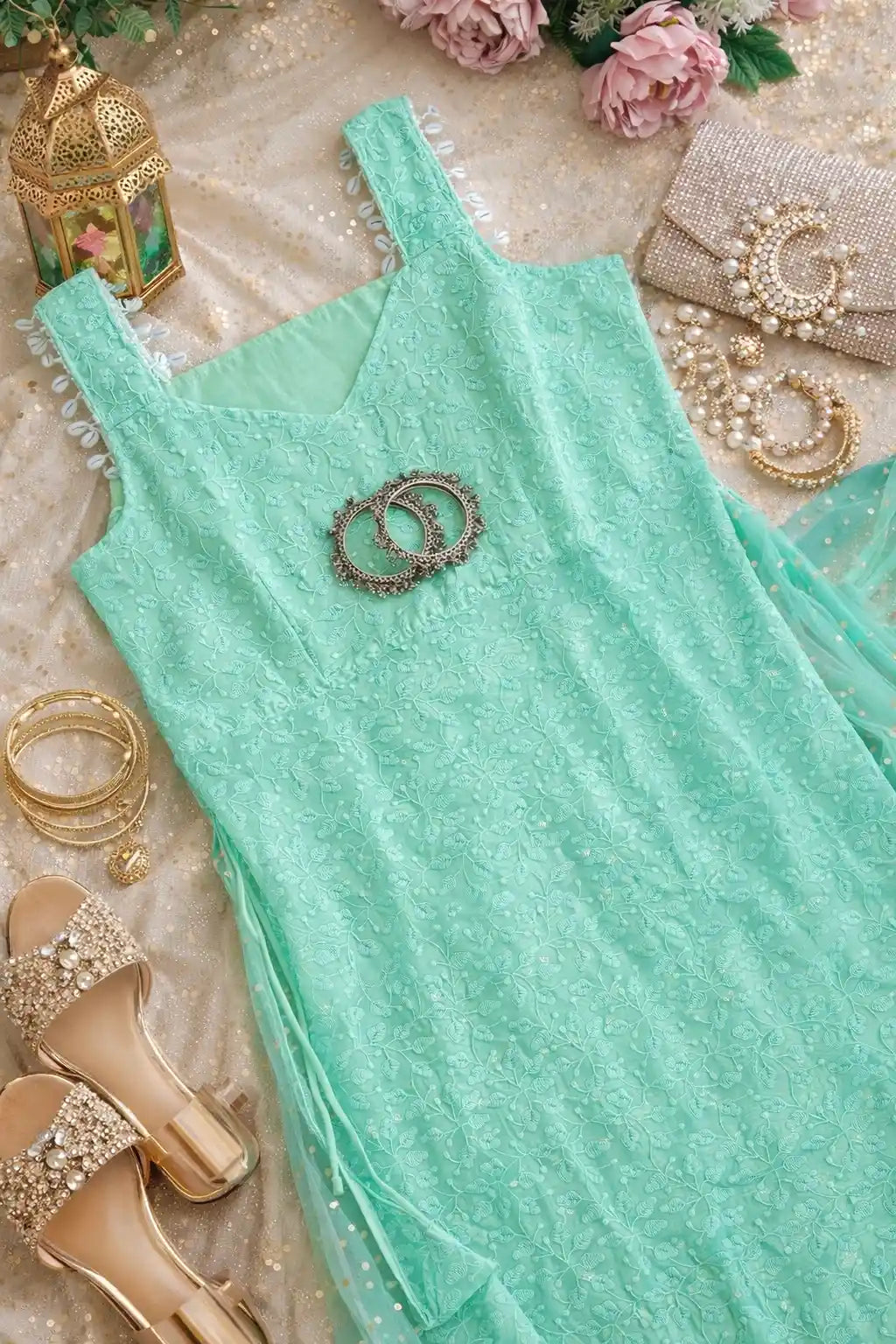 Mint Bloom Shell Gulnaz Kurta