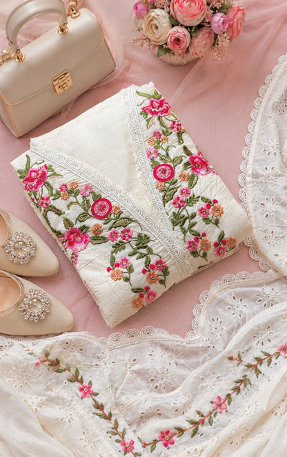 Ivory Floral Embroidered Meher Suit Set