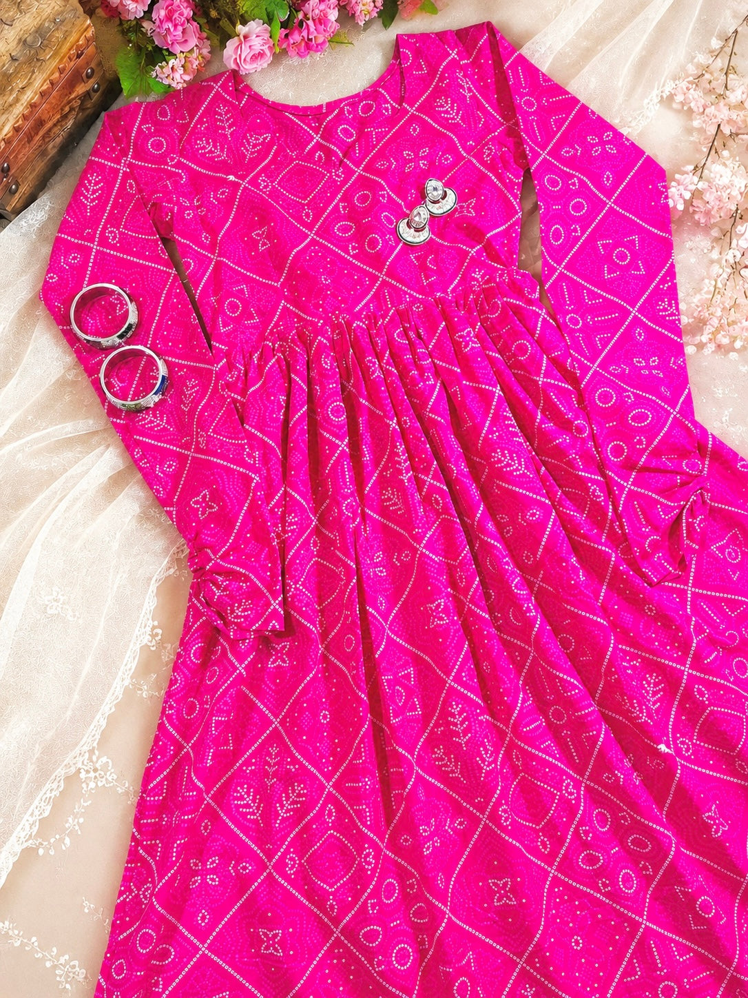 Mulmul Bandhej Jaipuri Twirl Kurta