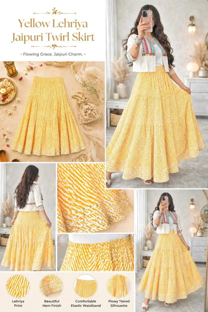 Yellow Lehriya Jaipuri Twirl Skirt