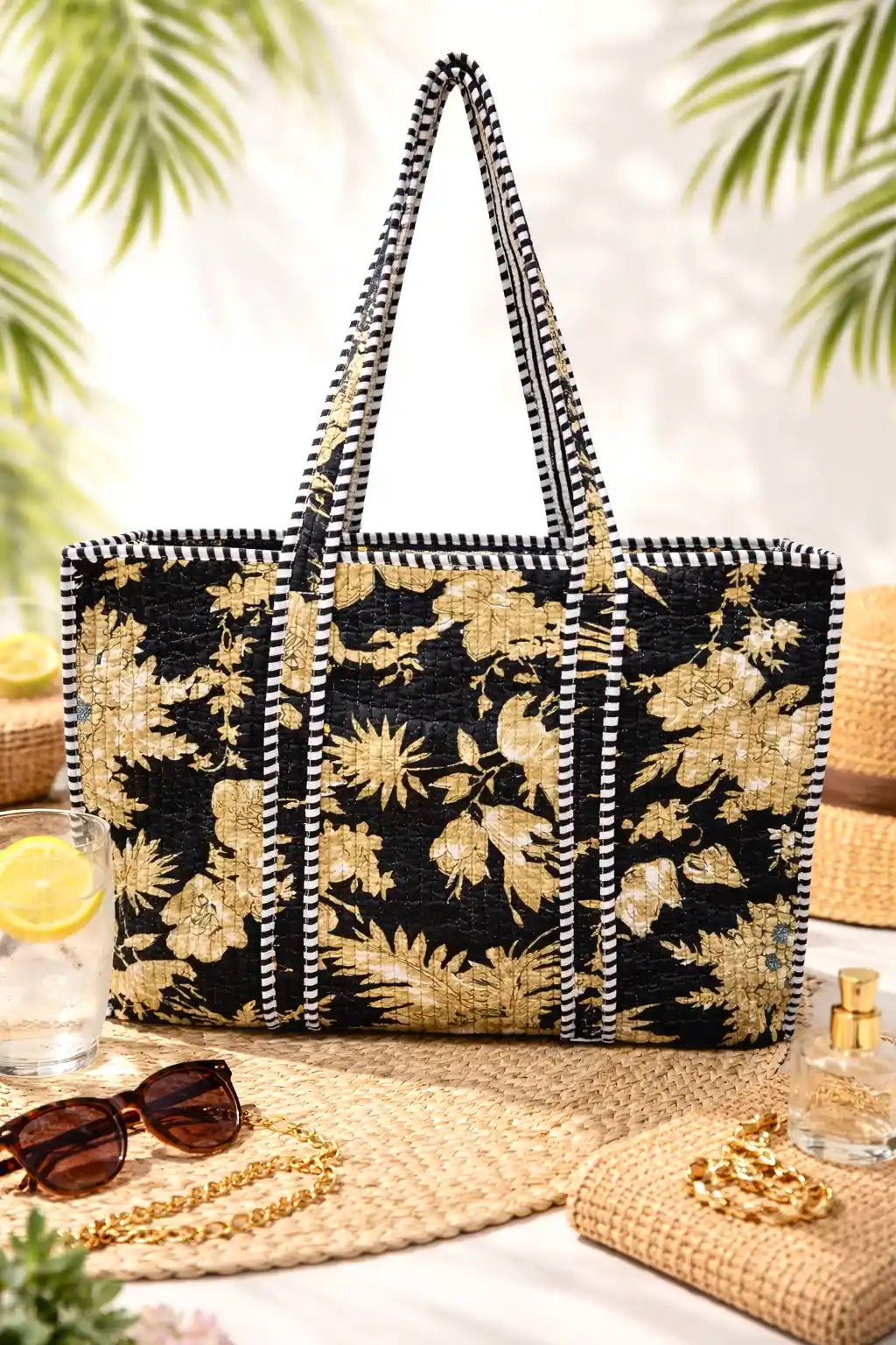 Black Artisan Block Printed Tote Bag
