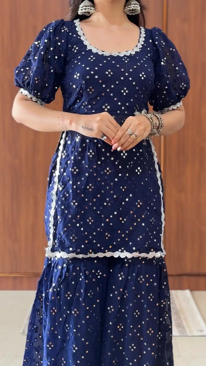 Sparkling Blue Mirror Sharara Gulnaz Set