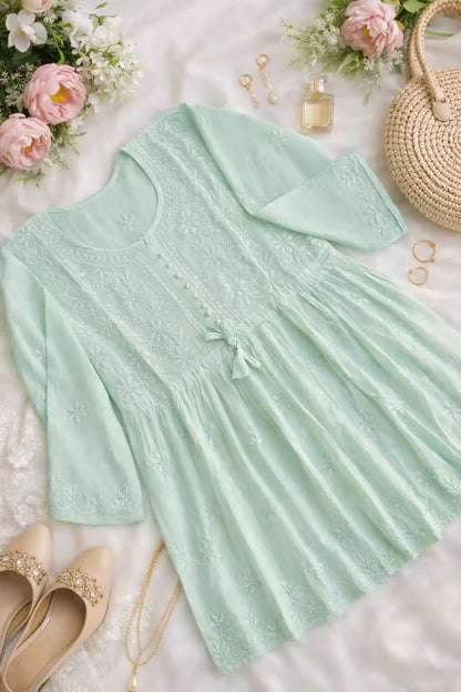 Blush Green Naaz Chikan Short Kurta