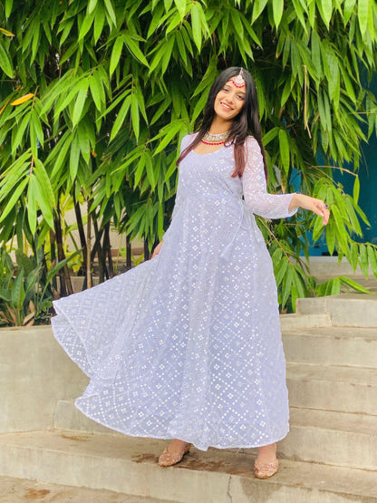 Mahima's Shine White Gulnaz Anarkali