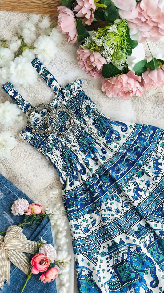 Blue Elephant Cute Jaipuri Peplum