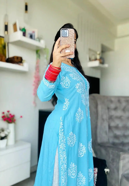 Blush Blue Gulzar Chikan Kurta