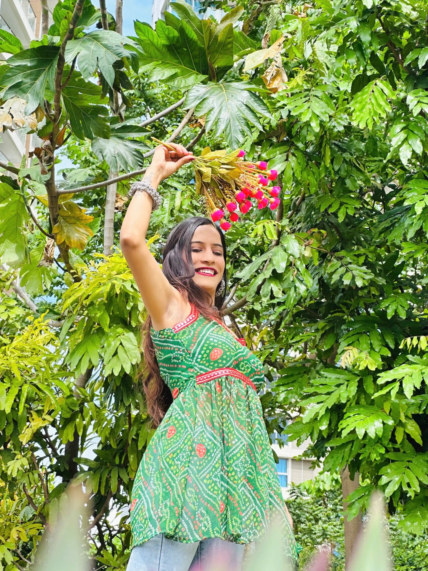 Lush Green Bandhej Gulnaz Peplum
