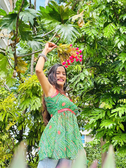 Lush Green Bandhej Gulnaz Peplum