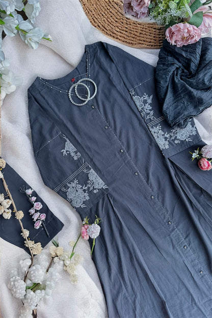 Meher Charcoal Embroidered Suit Set