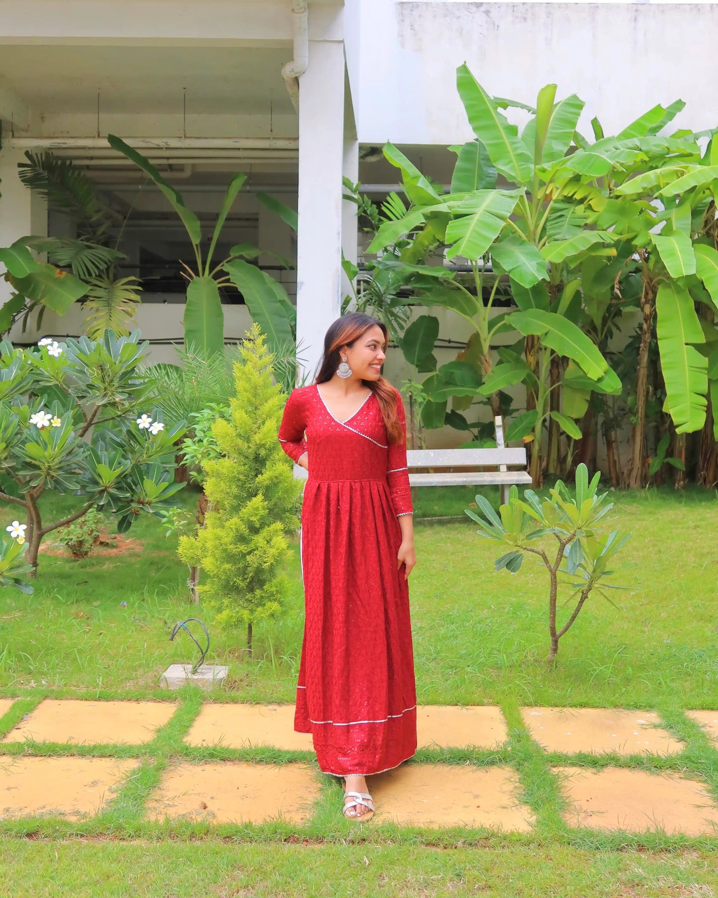 Scarlet Maroon Gulnaz Slit Kurta Featuring "THE SHUKLA SISTERS"