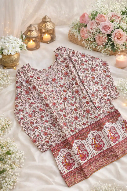 Jaipuri Maroon Peacock Short Kurta