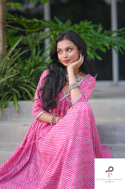 Rosebloom Pink Lehriya Gulnaz Anarkali