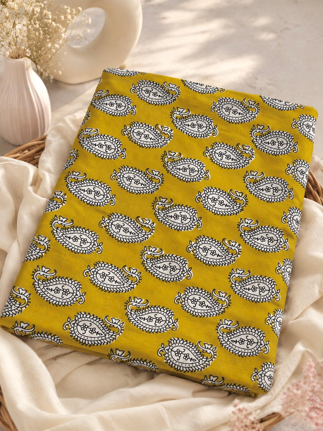 Mustard Yellow Paisley Cotton Fabric