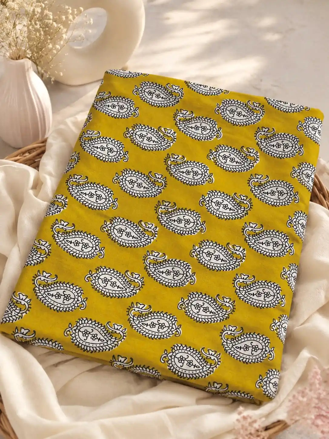 Mustard Yellow Paisley Cotton Fabric