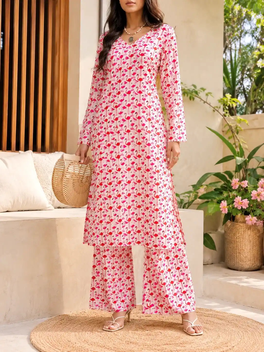 Meher Boho Flamingo Print Ethnic Set