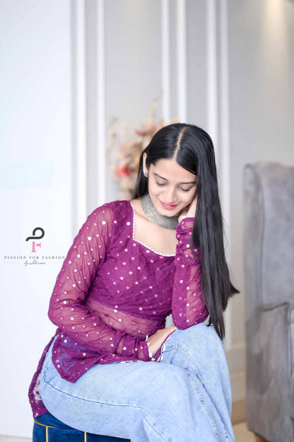 Vintage Wine Gulnaz Embroidered Kurta
