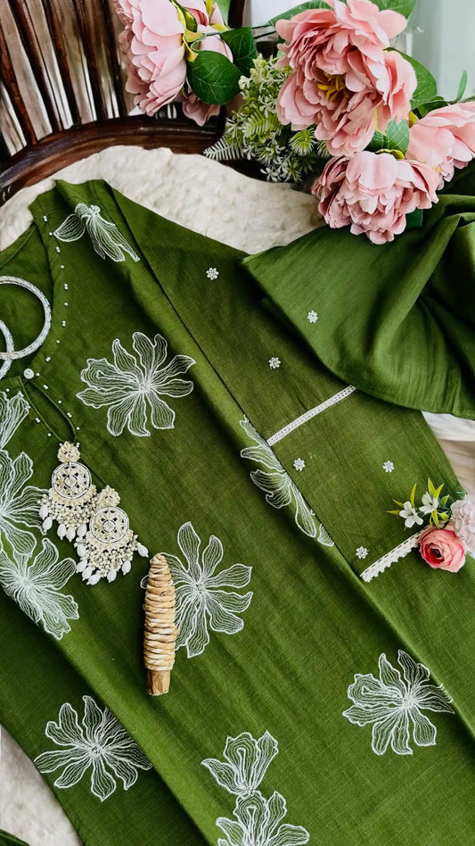 Green Embroidered Meher Set