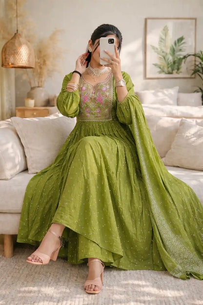 Green Embroidered Meher Suit Set