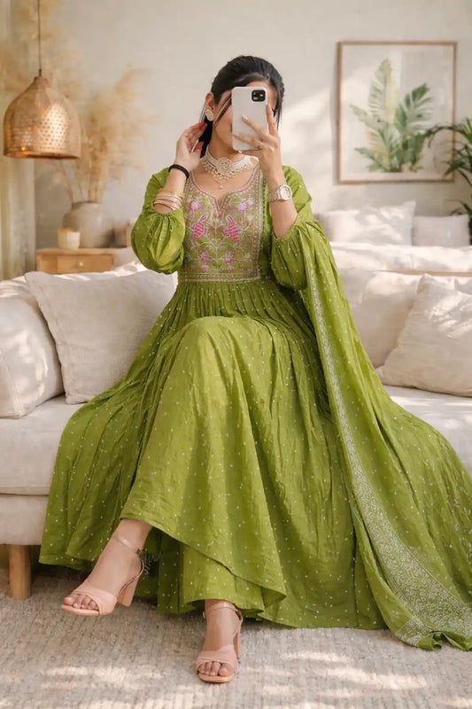 Green Embroidered Meher Suit Set