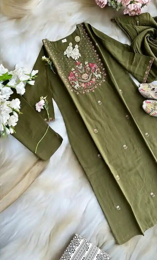 Embroidered Green Meher Suit - Passion for Fashion by Shivani