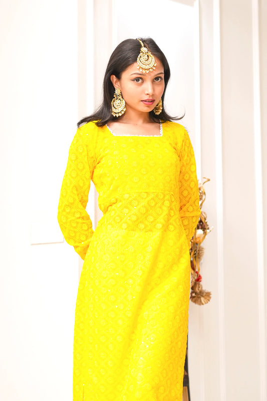 Amber Yellow Embroidered Gulnaz Kurta