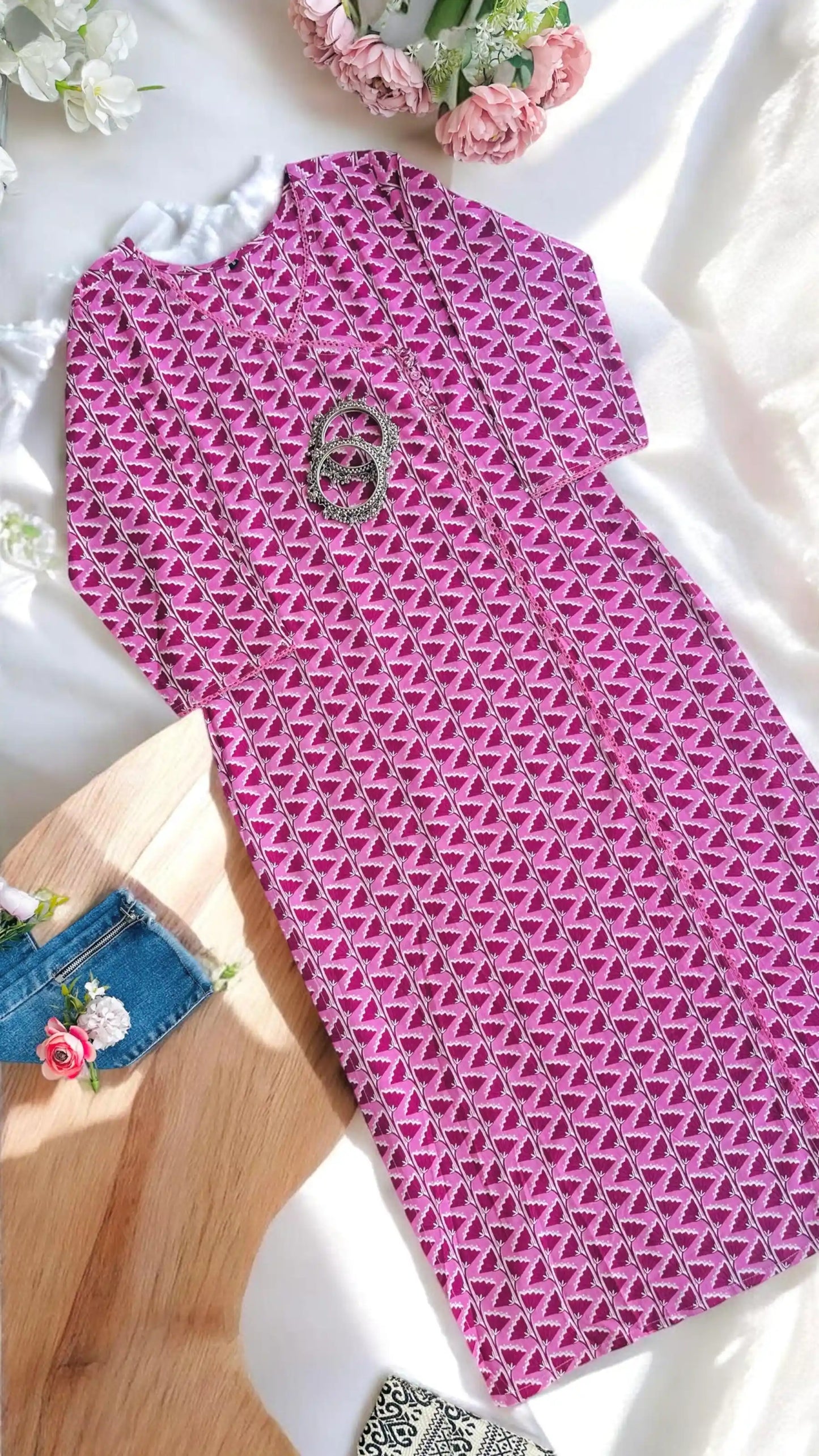 Pink Lotus Mul Budget Kurta