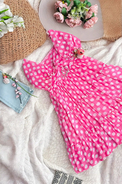 Dreamy Pink Polka Georgette Twirl Dress - Passion for Fashion by Shivani