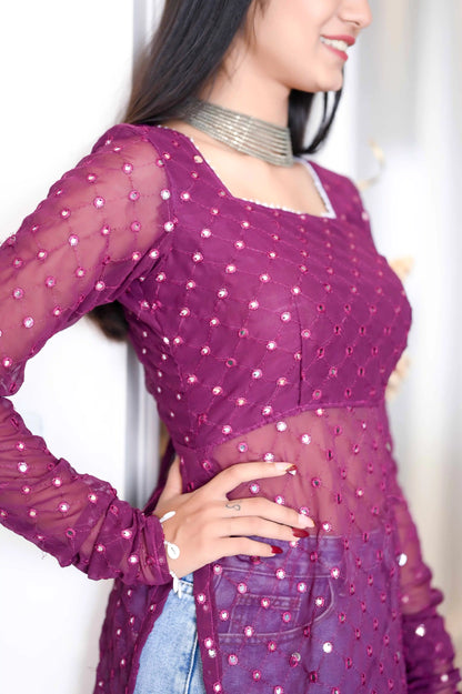 Vintage Wine Gulnaz Embroidered Kurta