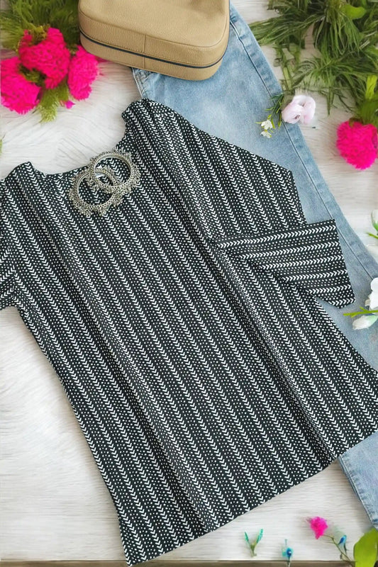Classic Black Stripe Short Kurta