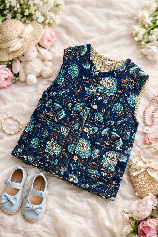 Blue Kalamkari Kids Jaipuri Jacket