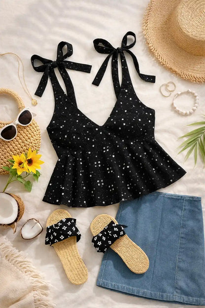 Midnight Mirror Bloom Peplum Top