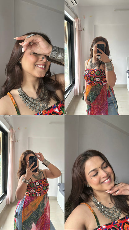 Ayesha’s Boho Bloom Bandhej Tie Kurti