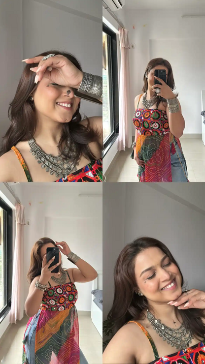 Ayesha’s Boho Bloom Bandhej Tie Kurti