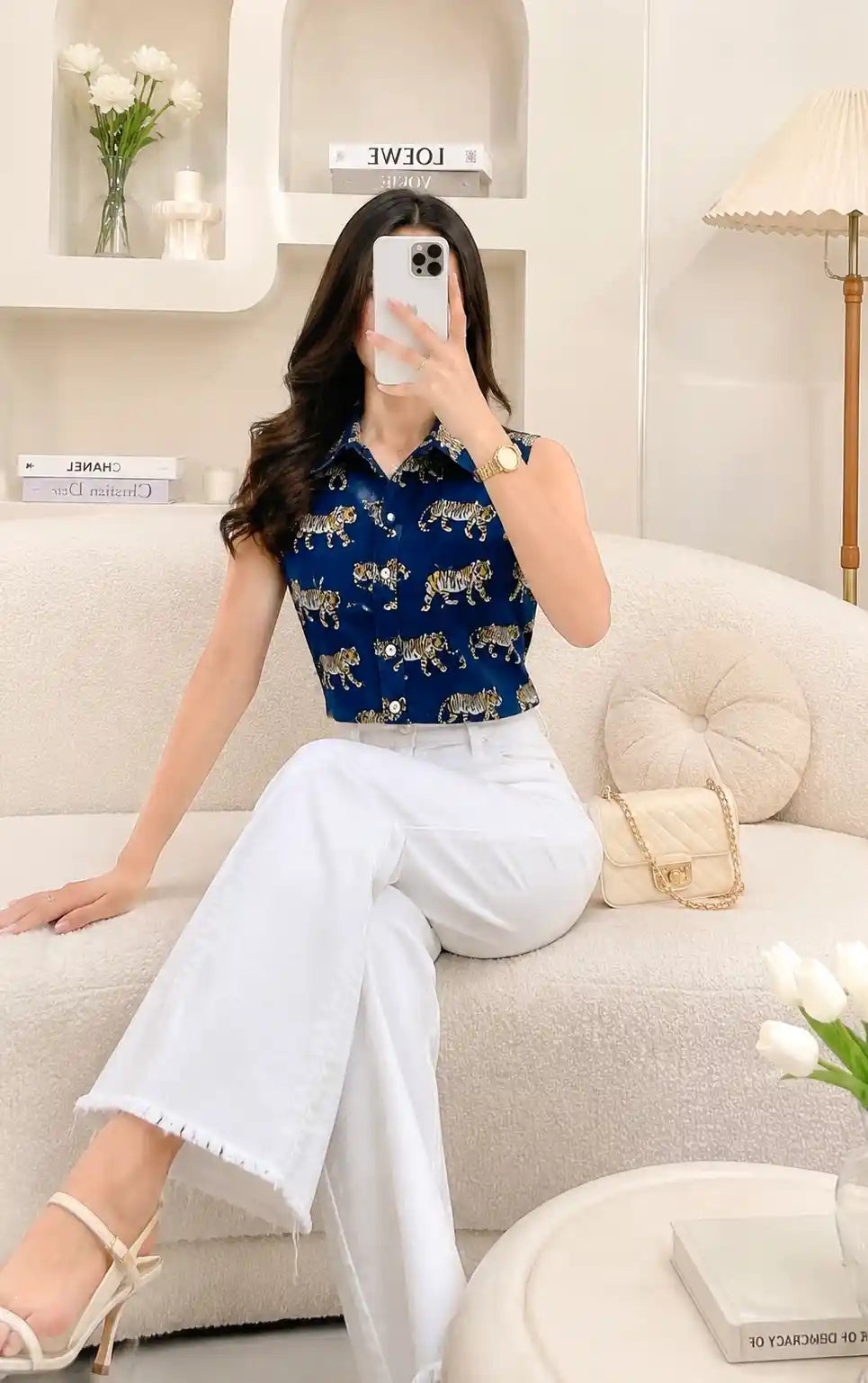 Blue Tiger Cute Collar Shirt