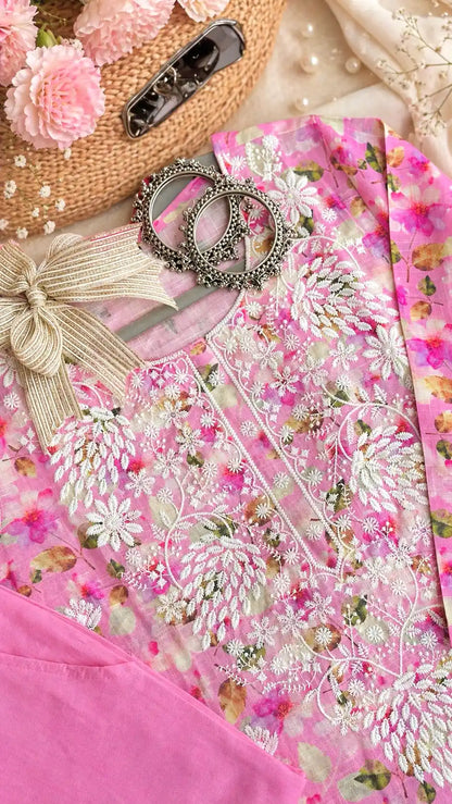 Pink Chikankari Meher Suit Set