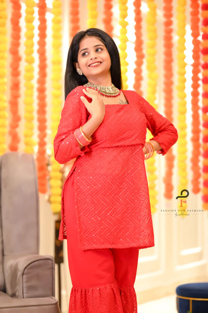 Sparkle Red Gulnaz Sharara Set