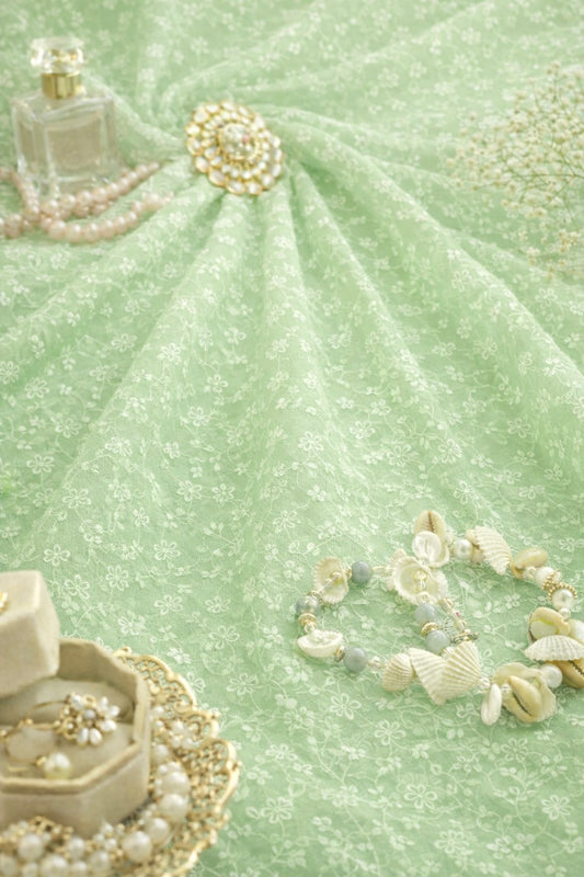 Pearl Green Gulnaz Embroidered Fabric Cut