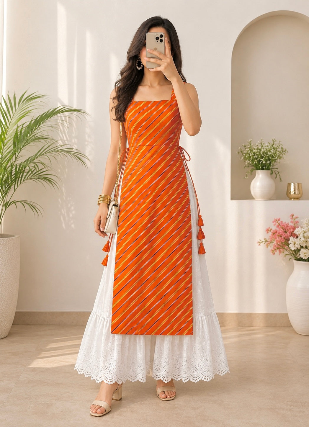Blush Lehriya Mulmul Gulnaz Kurta