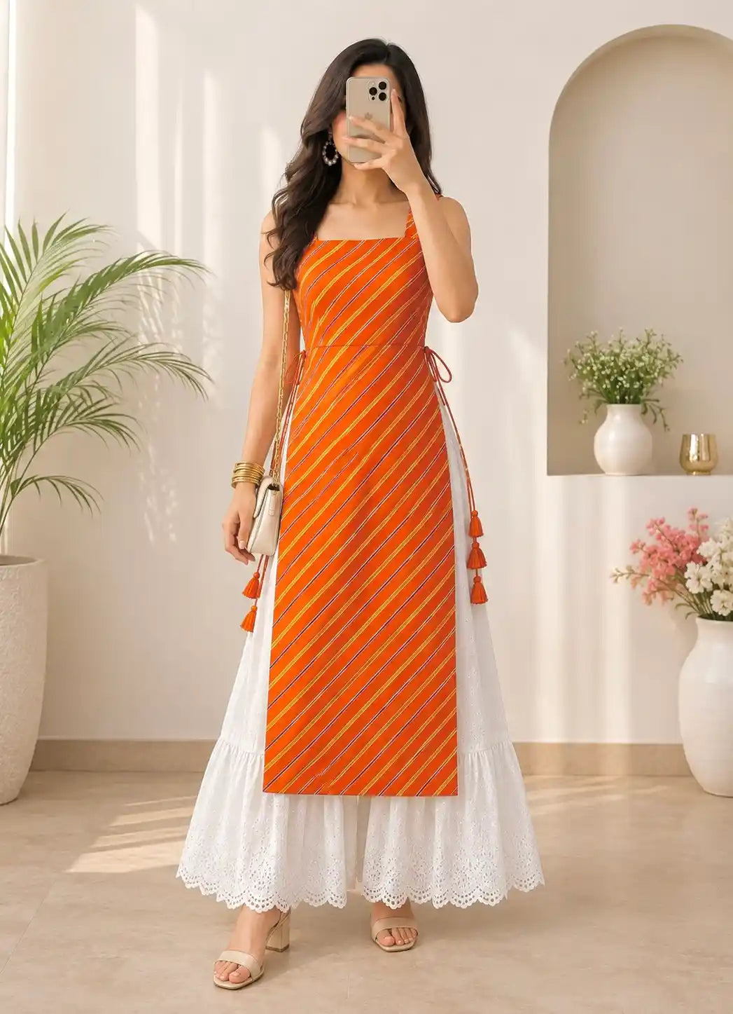 Blush Lehriya Mulmul Gulnaz Kurta