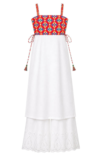 White Gulnaz Kutchi Embroidered Kurta