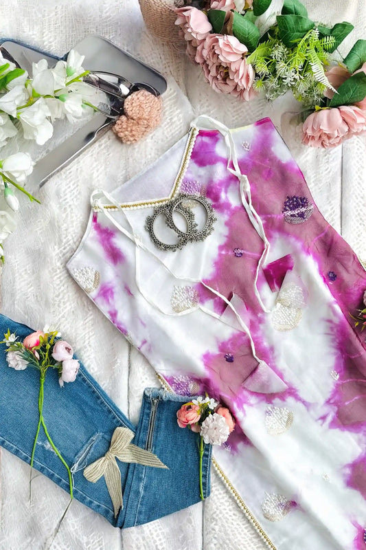 Tie Dye Lilac Organza Gulnaz Kurta