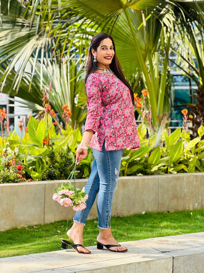 Gulabi Jaipuri Hand Printed Kurta