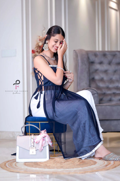 Monochrome Blue Embroidered Gulnaz Kurta