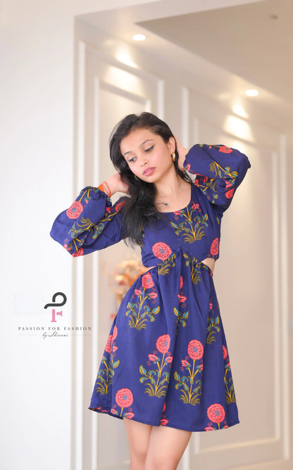 Asure Blue Blockprint Twirl Dress