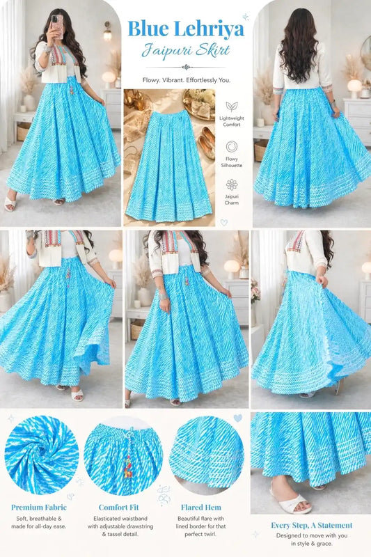 Blue Lehriya Jaipuri Skirt