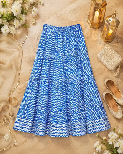 Jaipuri Blue Lehriya Twirl Skirt
