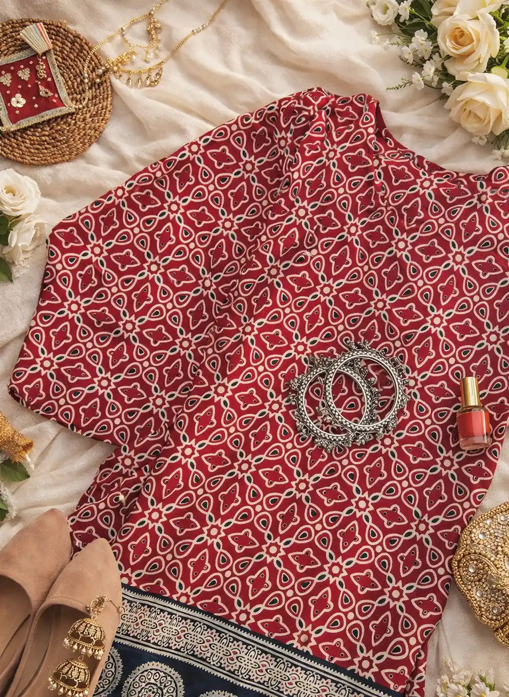 Maroon Kalamkari Short Kurta
