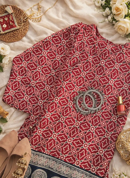 Maroon Kalamkari Short Kurta